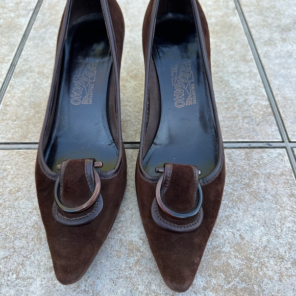 Salvatore Ferragamo Rasia Brown Suede 2" Kitten Heels - Picture 5 of 15